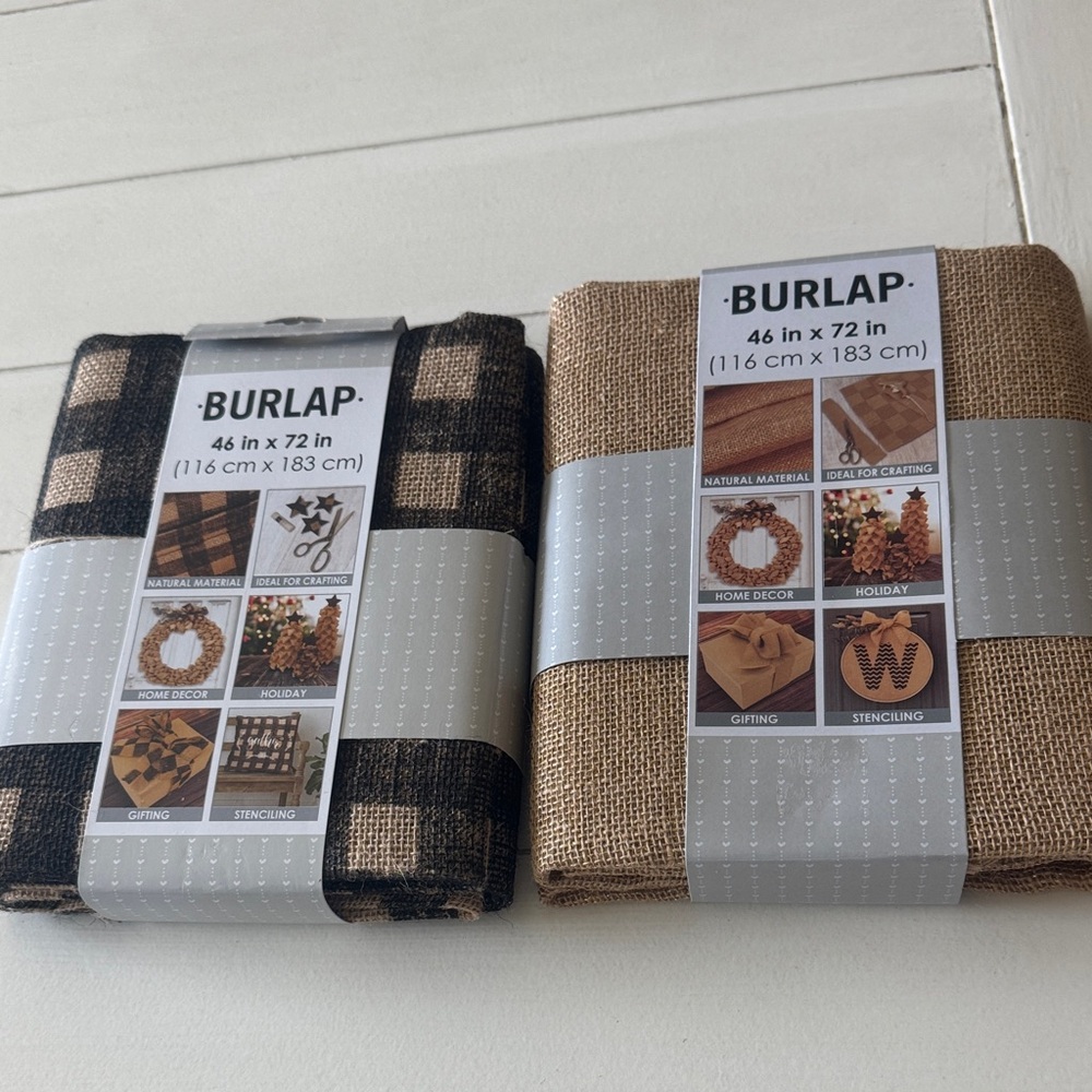 NWT Burlap Fabric Set in Black and Tan great for holiday gift making
